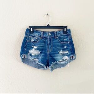 American Eagle Tom Girl Shortie Blue Denim‎ Distressed Shorts